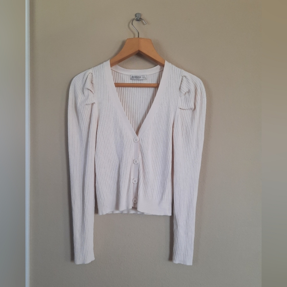Stradivarius Puff Sleeve Button Down Cardigan